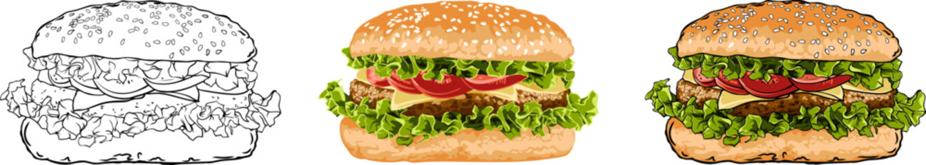 set of hamburgers isolated on transparent background. food vector illustration