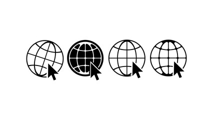 earth icon with arrow, Click to go to website, art silhouettes