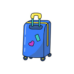 Drawing cute cartoon illustration travel suitcase flat vector luggage sticker doodle style migration tourism isolated on white background