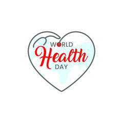 World Health Day with Globe Earth in Heart shaped isolated