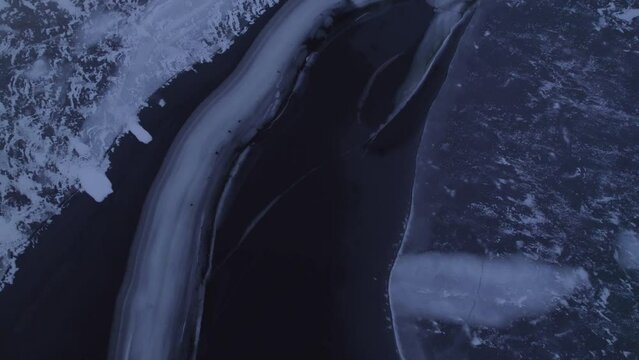Flight over a frozen Lake Monona, Madison, WI.