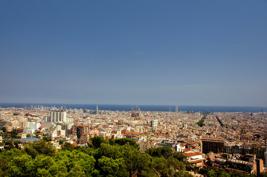 View over Barcelona from the highest point of Parc Guell