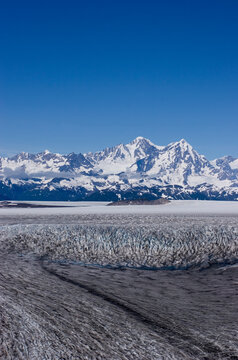 The Brady Glacier with the Fairweather Mountains, Glacier Bay National Park, Alaska.
