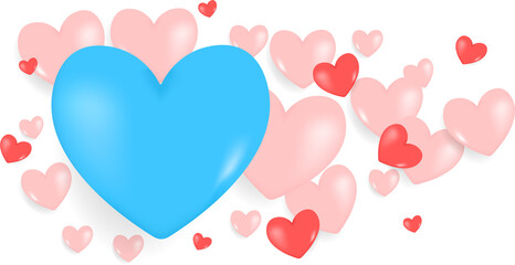 Realistic hearts decoration on transparent background with empty space for your message.  Anniversary card design such as Valentine's day, Mother's Day and Wedding. Vector illustration concept