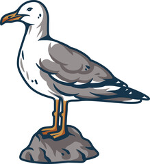 Seagull flying in the sky by the sea. Vector element of gull for marine nautical logo design