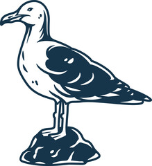 Seagull flying in the sky by the sea. Vector element of gull for marine nautical logo design