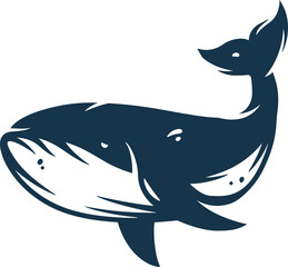 Silhouette of humpback whale, marine nautical illustration for design