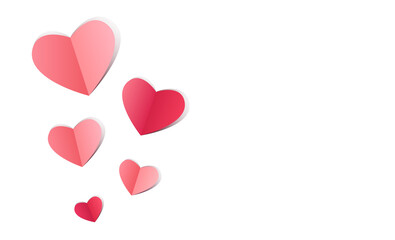 Valentine's Day Background with Red and Pink Paper Hearts png Cut Out Illustration on Transparent Background with Copy Space