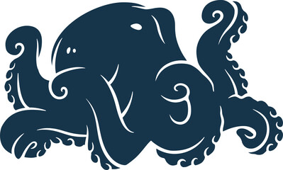 Silhouette monochrome kraken octopus or cuttlefish tentacles with suckers for marine nautical logo design
