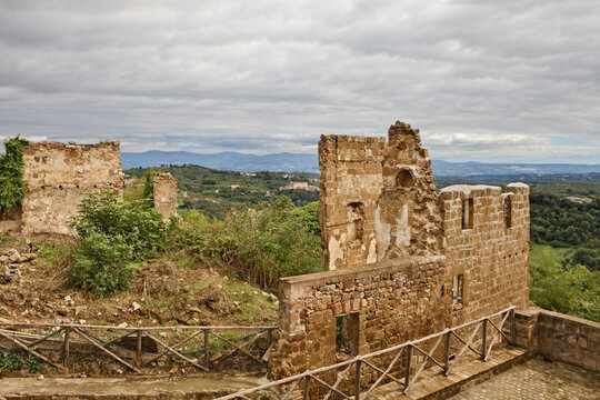Celleno, Viterbo, Lazio, Italy: landscape from the ghost village, ruins of the ancient abandoned old town