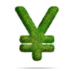 Yen symbol or icon design with green grass style