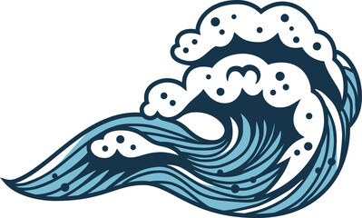 Colored sea or ocean wave with foam for marine nautical design