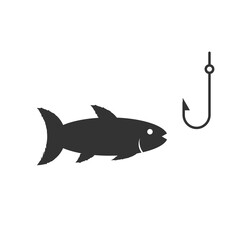 Fishing icon. Fish and hook vector ilustration.