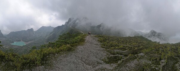 Landscape with fog. The Top of the Mountain.