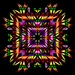 Beautiful colourful gradient flowers line art of traditional abstract symbol batik dayak ornament design template elements
