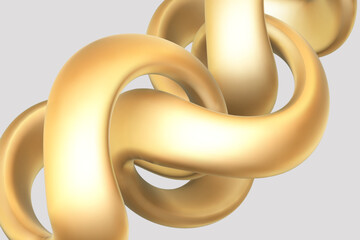 3D golden torus knot isolated on white background.