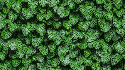 tropical leaves, jungle leaves seamless floral pattern background, created using Generative AI technology