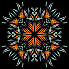 Beautiful colourful gradient flowers line art of traditional abstract symbol batik dayak ornament design template elements
