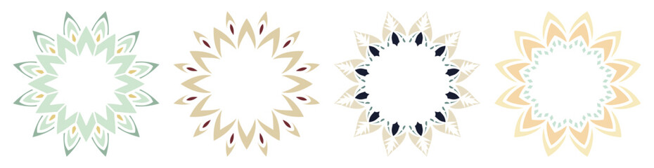 Obraz premium Hand drawn set of decorative round frames for design with floral ornaments. Circle mandala frame. Templates for printing postcards, invitations, books, textiles, yoga, invitation, graphic design