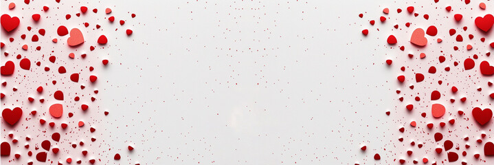 Fototapeta premium Valentine's Day Gray White Background With Popped Out Hearts, Banner Design, Copy Space For Adding Text in center | Generative Art 