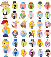 Big set of the different professions flat cartoon characters. Group of workers isolated on white background.