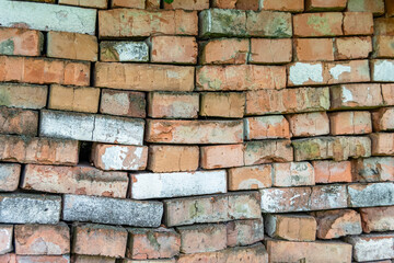 Beautiful texture old brick from big wall block, natural structure close up