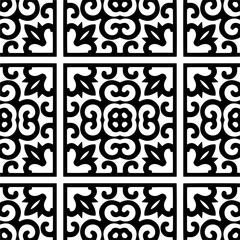 Vector pattern in geometric ornamental style. Black and white color. Simple geo all over print block for apparel textile, ladies dress, fashion garment, digital wall paper.