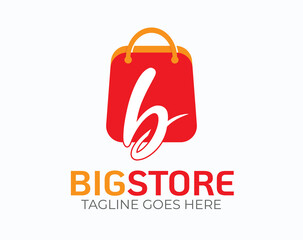 Initial Letter B Logo. Letter B logo on Orange Shopping Bag Vector Illustration isolated on White  Background. Use for Online Store Business and Branding Logos. Flat Vector Logo Design EPS Template