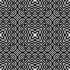 Vector pattern in geometric ornamental style. Black and white color. Simple geo all over print block for apparel textile, ladies dress, fashion garment, digital wall paper.