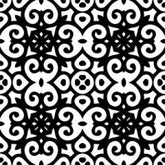 Vector pattern in geometric ornamental style. Black and white color. Simple geo all over print block for apparel textile, ladies dress, fashion garment, digital wall paper.