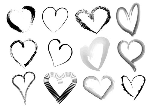 Set of hand drawn vector hearts