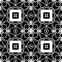 Vector pattern in geometric ornamental style. Black and white color. Simple geo all over print block for apparel textile, ladies dress, fashion garment, digital wall paper.