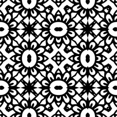 
Vector pattern in geometric ornamental style. Black and white color. Simple geo all over print block for apparel textile, ladies dress, fashion garment, digital wall paper.