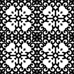
Vector pattern in geometric ornamental style. Black and white color. Simple geo all over print block for apparel textile, ladies dress, fashion garment, digital wall paper.