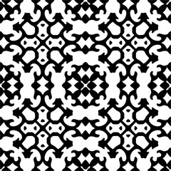 
Vector pattern in geometric ornamental style. Black and white color. Simple geo all over print block for apparel textile, ladies dress, fashion garment, digital wall paper.