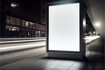 Mockup of a blank vertical billboard for advertisements along the country road at night | Night sky background | Mock-up of a billboard | Generative Ai | Advertising billboard 