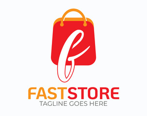 Initial Letter F Logo. Letter F logo on Orange Shopping Bag Vector Illustration isolated on White  Background. Use for Online Store Business and Branding Logos. Flat Vector Logo Design EPS Template