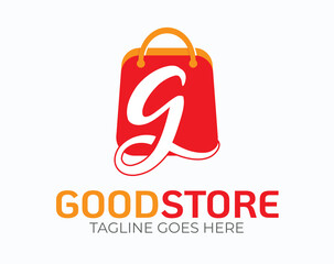 Initial Letter G Logo. Letter G logo on Orange Shopping Bag Vector Illustration isolated on White  Background. Use for Online Store Business and Branding Logos. Flat Vector Logo Design EPS Template