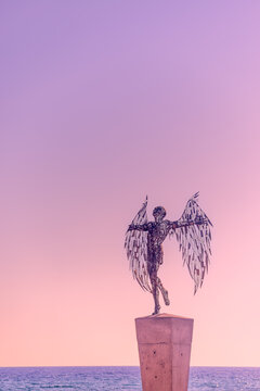 September 10, 2022 : Icarus statue in Ayia Napa park, tourist resort on the coast of Cyprus.