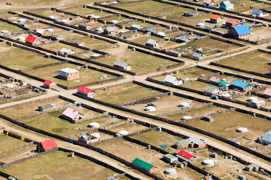 Aerial, Ulaanbaatar suburbs, Mongolia.