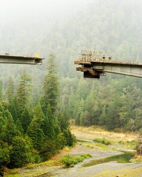 New bridge construction high over the south fork of the Eel River on Highway 101.