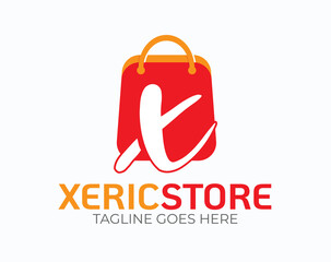 Initial Letter X Logo. Letter X logo on Orange Shopping Bag Vector Illustration isolated on White  Background. Use for Online Store Business and Branding Logos. Flat Vector Logo Design EPS Template