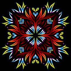 Beautiful colourful gradient flowers line art of traditional abstract symbol batik dayak ornament design template elements
