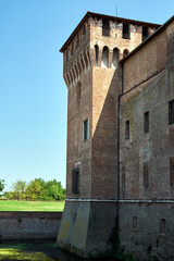 Corner tower of the medieval castle of the Ducal Palace in the city of Mantua