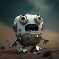 scared little robot on Mars - obrazy, fototapety, plakaty