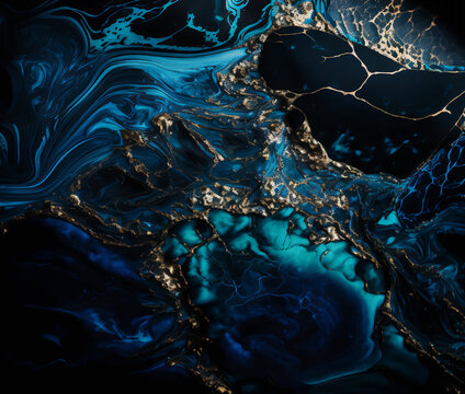 Abstract Liquid Texture Backround with turquoise, navy blue and gold colours for Inspiration and reference in High Resolution.