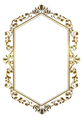 Certificate of commendation, golden metallic oriental, arabesque and damask decorative lines vintage frame.
