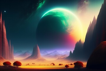 Surreal planet landscape