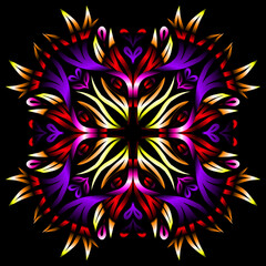 Beautiful colourful gradient flowers line art of traditional abstract symbol batik dayak ornament design template elements
