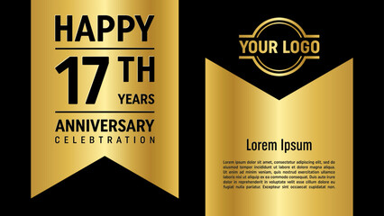 17th anniversary template design concept with golden ribbon. Vector Template illustration